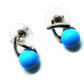 Blue Glass Pearl Silver Charm Earrings